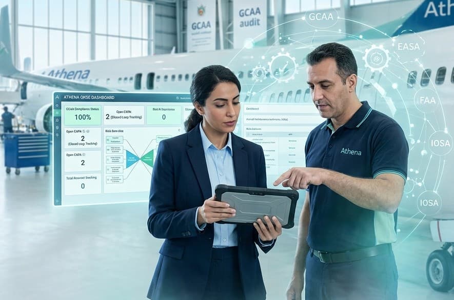 Athena QHSE and compliance operations across GCAA, EASA, FAA, IOSA and IOGA frameworks
